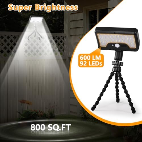 Solar Motion Lights Outdoor with Flexible Octopus Tripod (2 Pack, 6000K)