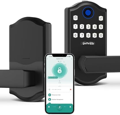 Smart Fingerprint Door Lock with APP Control, Keyless Entry Door Lever, Electronic Door Handle, Aluminum Alloy Construction, 5 Unlock Methods for Home Office Security, Matte Black