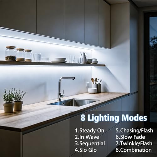 echosari Battery Operated Led Strip Lights White with Remote, 8 Modes, Dimmable, Timer, Self-Adhesive, Cuttable, for PC TV Kitchen Cabinet Shelves Bedroom Decor (3m 90LED) (Pack of 3)