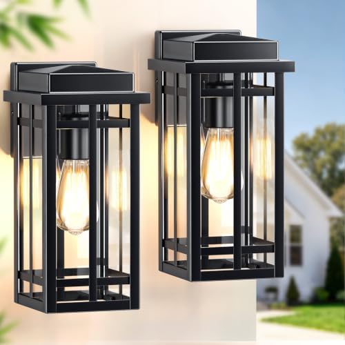 12'' Outdoor Wall Lights 2 Packs, Black Porch Light Outdoor Lighting