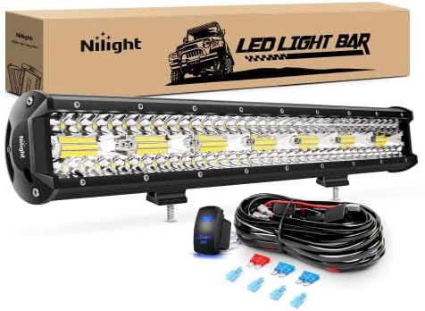 Nilight 20 Inch 420W LED Light Bar Triple Row Flood Spot Combo 42000LM Driving Boat Led Off Road Lights with 12V On/Off 5 Pin Rocker Switch 16AWG Wiring Harness Kit, 2 Years Warranty