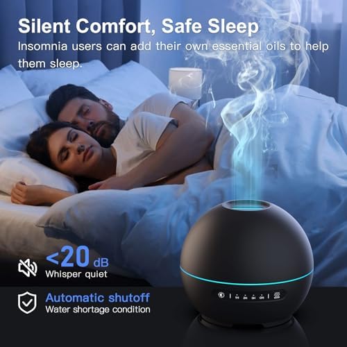 THIMONES 2 Pack Essential Oil Diffuser for Home - 200ml Ultrasonic Aromatherapy Diffuser with 4 Timers & 7 Colors Night Lights, 20dB Quiet Working for 10 Hours (Black+Black)