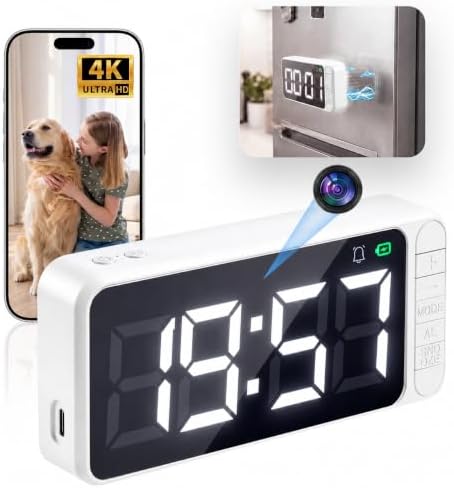 Hidden Camera Magnetic Clock 4K WiFi Indoor Cam with Long Battery Life