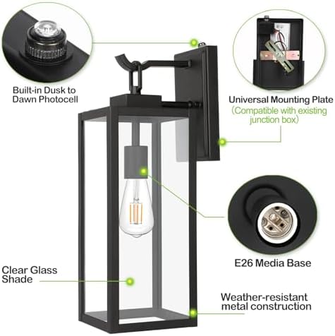 hykolity 18 Inch Dusk to Dawn Black Waterproof Outdoor Wall Light for Patio