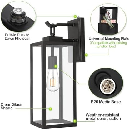 hykolity 18 Inch Dusk to Dawn Black Waterproof Outdoor Wall Light for Patio