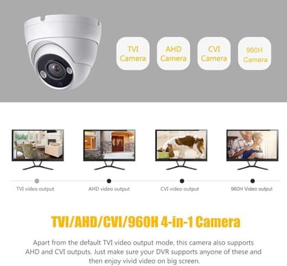 Real HD 4K 8MP Lite Dome TVI CVI AHD Analog 4 in 1 CCTV Security Camera, 65ft IR Night Vision, 2.8mm 100° Wide Viewing Angle, Outdoor, Full Metal Housing, ONLY Compatible with 8MP DVR