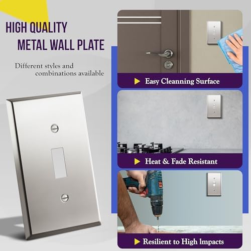 ENERLITES Toggle Switch Metal Wall Plate, 1-Gang, Polished Chrome, Silver