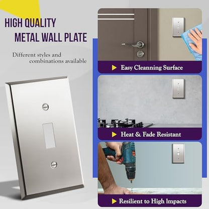 ENERLITES Toggle Switch Metal Wall Plate, 1-Gang, Polished Chrome, Silver
