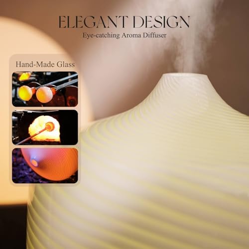 Porseme 500ml Glass Essential Oil Diffuser Aromatherapy Ultrasonic Cool Mist Humidifier 15-21 Running Hours Waterless Auto-Off Air Diffusers for Sleeping Yoga Working Spa(Pure White)