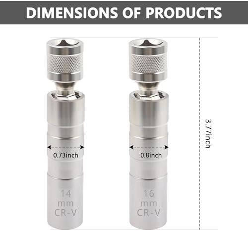 Salior 16mm&14mm Spark Plug Socket,Thin Wall 12 Points 3/8" Drive Spark Plug Removal Tool Compatible with BMW Nissan More Car,CRV Steel Magnetic Spark Plug Socket Set Car Tools (14mm+16mm)