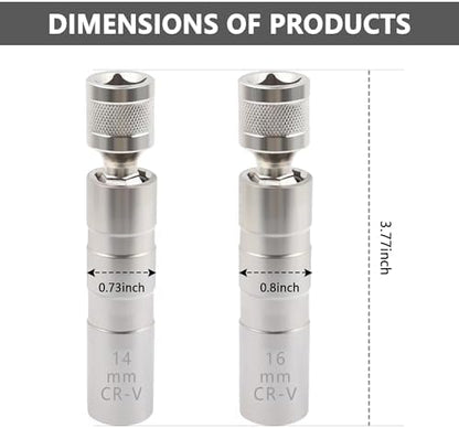 Salior 16mm&14mm Spark Plug Socket,Thin Wall 12 Points 3/8" Drive Spark Plug Removal Tool Compatible with BMW Nissan More Car,CRV Steel Magnetic Spark Plug Socket Set Car Tools (14mm+16mm)