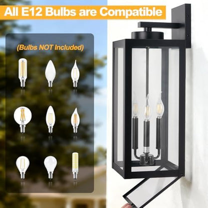 24" Extra Large Outdoor Wall Lights Closed Bottom 3-Light Modern Coach Lamp