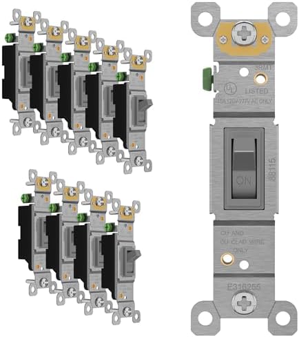ENERLITES 10 Pack Toggle Light Switch, Single Pole Wall Switch, Gray