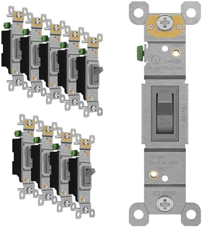 ENERLITES 10 Pack Toggle Light Switch, Single Pole Wall Switch, Gray