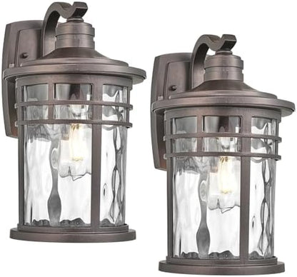 Darkaway Outdoor Wall Light Fixture,2pcs 14.57inch Large Outside Porch Lights Wall Mounted Water Ripple Glass Exterior Waterproof Lantern Modern Wall Sconce Lighting for House