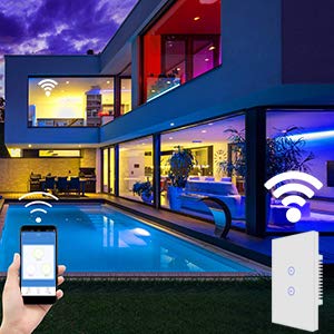 Jinvoo WiFi Wall Light Touch Panel Switch, 2 Way, Remote Control by Smart Phone,No Hub Required, Compatible with Tuya Smart Life app AC 120V Works with Amazon Echo Google Home White 1 Gang ETL Listed
