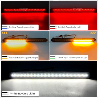 PSEQT 16" LED Trailer Tail Light Bar, Brake Stop Turn Signal Running Reverse Lights Red & Amber & White 3-Color Multi-Function Identification Strip Lamp Waterproof for Pickup Offroad Truck Trailer RV