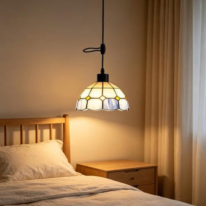 Screw-in Pendant Light Tiffany Style Stained Glass Hanging Lights,Recessed Light Conversion Kit with E26 Screw in Adapter for Dining Room,Bedroom,Living Room & Kitchen Island Lighting