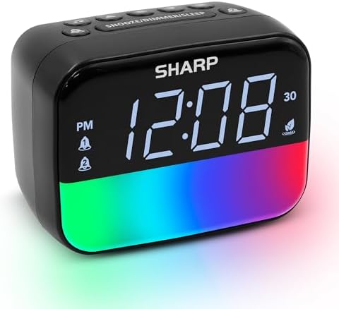 Sharp RGB Alarm Clock with Bluetooth Speaker, Sleep Sounds, Night Light