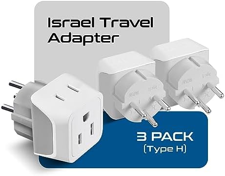 Ceptics Israel Plug Adapter - 2 in 1 Type H Adapter, US to Jersusalem Plug Adapter - Israel, Palestine Travel Adapter Plug, - Dual USA Inputs, CE, RoHS - 3 Pack