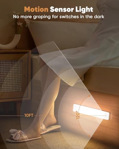 6 Pack 13inch Under Cabinet Lighting, 3 Color Temperatures Motion Sensor Light Indoor, USB Rechargeable Battery Operated Closet Lights, Dimmable LED Cabinet Lights, Under Counter Light for Kitchen