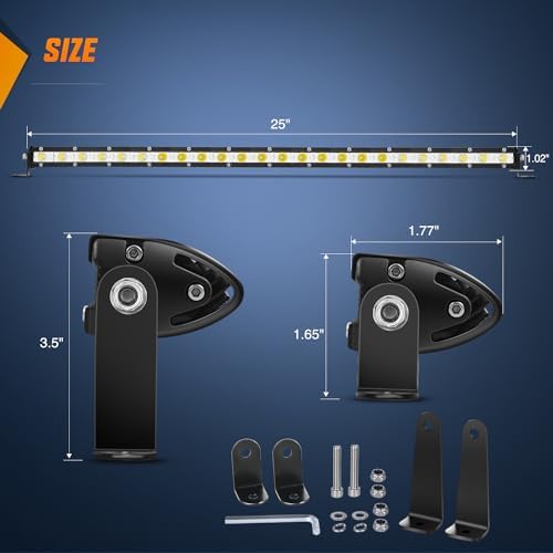 Nilight Single Row LED Light Bar Ultra-Slim Spot Flood Combo Pod 25 Inch 72W Fog Light Driving Work Roof Bumper Lighting for Offroad 4x4 Trucks Pickup SUV ATV UTV