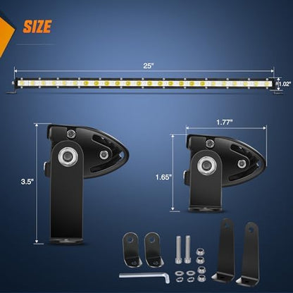 Nilight Single Row LED Light Bar Ultra-Slim Spot Flood Combo Pod 25 Inch 72W Fog Light Driving Work Roof Bumper Lighting for Offroad 4x4 Trucks Pickup SUV ATV UTV
