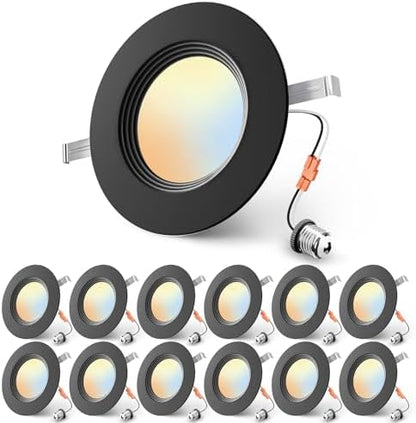 Ensenior 5/6 Inch Black LED Recessed Can Lights, 5CCT, 9W, 1000LM, 12 Pack