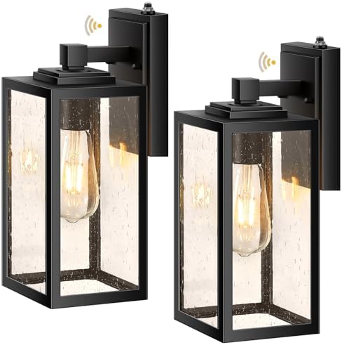 VIANIS Large Black Outdoor Wall Lights with Dusk to Dawn Sensor, Waterproof