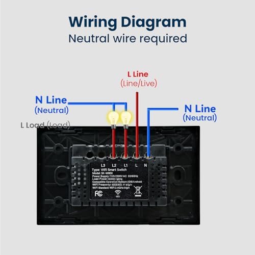 Smart Switch,Neutral Wire Required,APP Control,Black 2 Button