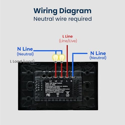 Smart Switch,Neutral Wire Required,APP Control,Black 2 Button