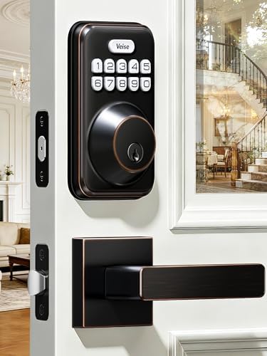 Veise DK01-B Keyless Entry Deadbolt Lock with Handle Set, Oil Rubbed Bronze