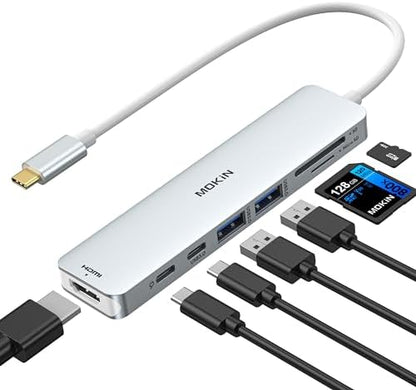 MOKiN 7 in 1 USB C Dongle with HDMI, microSD/SD Card Reader, Data Port, 100W PD, 2 USB 3.0 for MacBook Pro/Air, Dell XPS, Lenovo Thinkpad