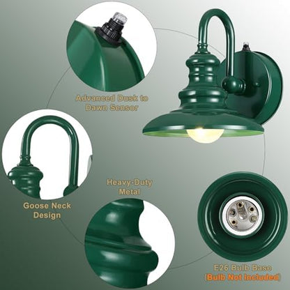 LONEDRUID Dusk to Dawn Sensor Outdoor Gooseneck Barn Light Fixture Green