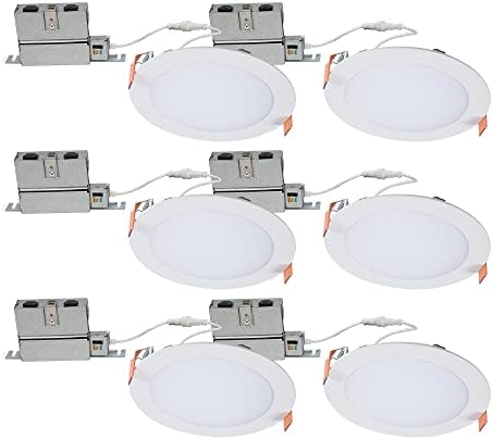 HALO HLB Recessed Lighting 6 Inch LED Thin Canless, Dimmable w/Selectable Color Temperatures, 6-Pack -HLB6099FS1EMWR-6PK