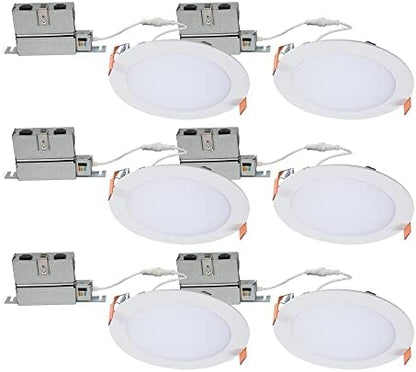 HALO HLB Recessed Lighting 6 Inch LED Thin Canless, Dimmable w/Selectable Color Temperatures, 6-Pack -HLB6099FS1EMWR-6PK