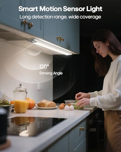 17.5inch Under Cabinet Lighting, 4500Mah Motion Sensor Light Indoor, 6 Pack