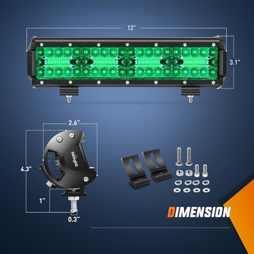 Nilight 12 Inch 240 W LED Light Bar Green Spot Flood Combo Beam