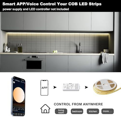 GIDEALED 32.8ft 24V COB LED Strip Light 4000K,Daylight White LED Strip COB,High Density Uniform Flexible FCOB LED Light Strip Under Cabinet Lighting,Don't Include Power Supply and LED Controller