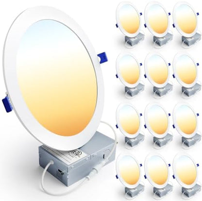 Ensenior 12 Pack 8 Inch LED Recessed Light, Canless, 5CCT Dimmable Wafer