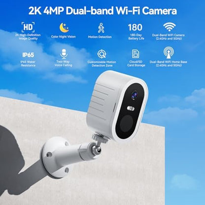 Security Cameras Wireless Outdoor, 2-Cam Kit, 2K Home Security Camera System, No Subscription Required, Local Storage, 4-View Live, PIR & AI Detection, Color Night Vision, 2-Way Audio