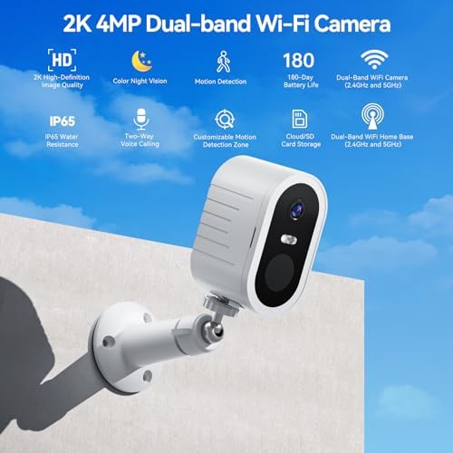 Security Cameras Wireless Outdoor, 2-Cam Kit, 2K Home Security Camera System, No Subscription Required, Local Storage, 4-View Live, PIR & AI Detection, Color Night Vision, 2-Way Audio