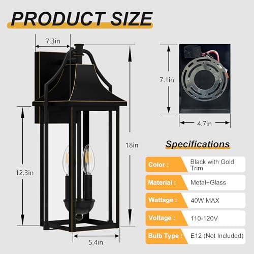18IN Dusk to Dawn Outdoor Wall Sconce, 2-E12 Base Porch Light