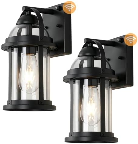 OKELI Dusk to Dawn Outdoor Wall Lights, Waterproof Lighting Fixtures Rustic Farmhouse Wall Lanterns with Clear Glass Shades Anti-Rust Outside Lights for Garage Patio Porch(Black, 2 Pack)