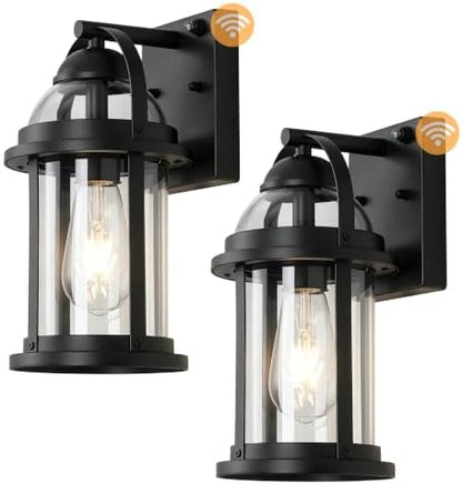 OKELI Dusk to Dawn Outdoor Wall Lights, Waterproof Lighting Fixtures Rustic Farmhouse Wall Lanterns with Clear Glass Shades Anti-Rust Outside Lights for Garage Patio Porch(Black, 2 Pack)