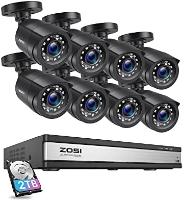 ZOSI 16CH Home Security Camera System with 2TB HDD, 8-Pack 1080P Cameras
