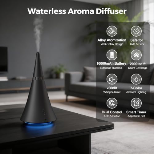 Waterless Essential Oil Diffuser， 2000 Sq.Ft Coverage for Large Rooms