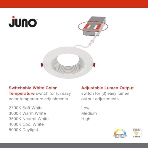 Juno 6" Canless Wafer LED Light, 5-in-1 CCT, Deep Regressed Baffle Trim 6Pk