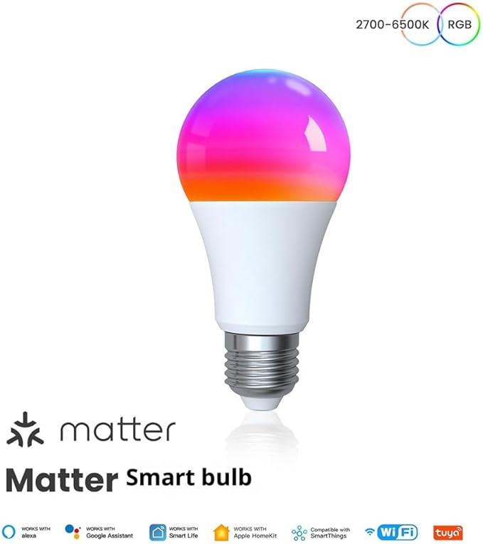 Smart LED Light Bulb, E27, WiFi, Color Changing 2700K-6500K, Compatible with Alexa, Google Home, Apple Home, SmartThings
