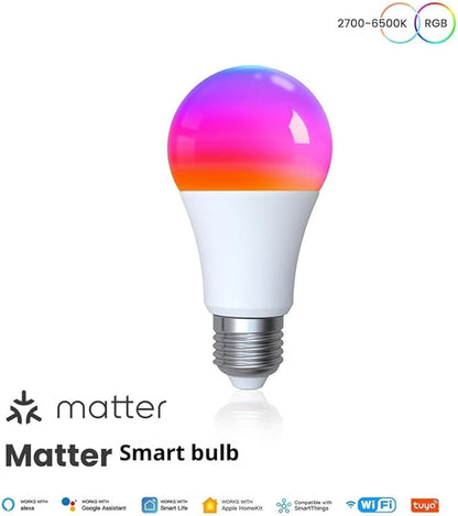 Smart LED Light Bulb, E27, WiFi, Color Changing 2700K-6500K, Compatible with Alexa, Google Home, Apple Home, SmartThings